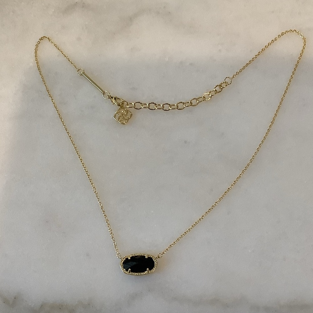 Kendra Scott Elisa Gold Pendant Necklace in Black Opaque Glass, Brand New